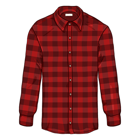Vector Cartoon Long Sleeve Red Checkered Casual Men Shirtのイラスト素材