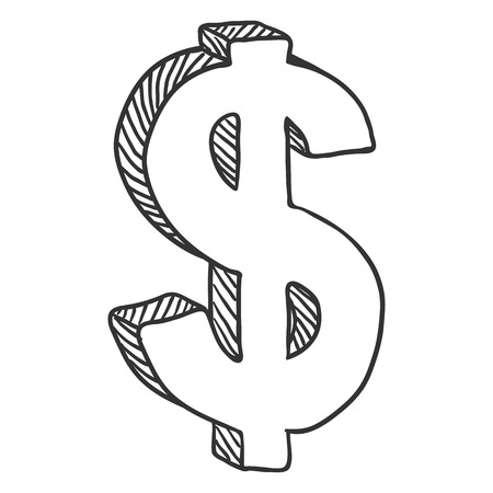 Vector Sketch Currency Symbol. Hand Drawn Dollar Signのイラスト素材
