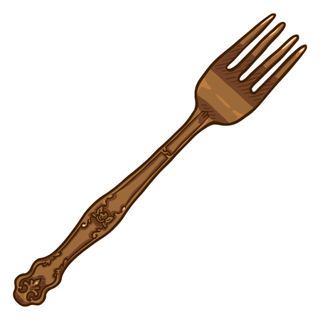 Vector Single Cartoon Bronze Vintage Engraved Forkのイラスト素材