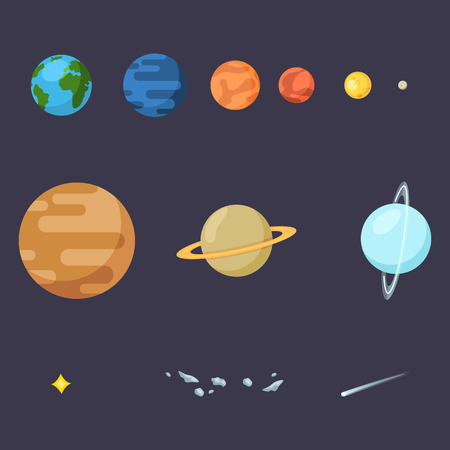 Vector Set of Flat Space Icons. Solar Systems Planets, Star, Comet and Asteroids.のイラスト素材