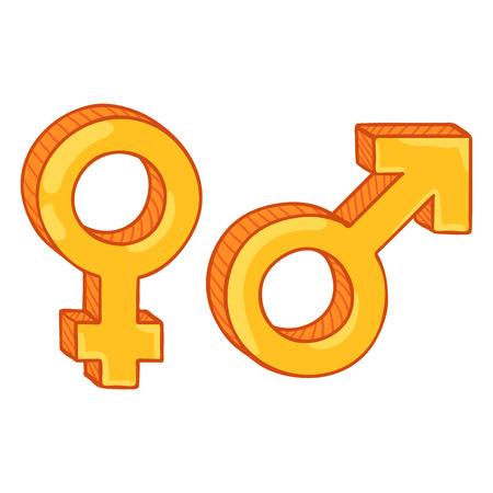 Vector Cartoon Gender Symbols. Male and Female. Golden Mars and Venus Signsのイラスト素材