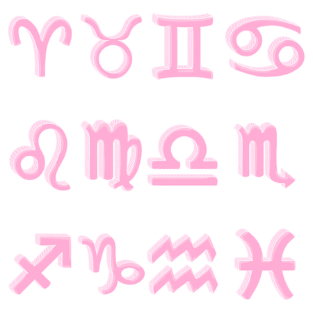 Vector Cartoon Set of 12 Pink Zodiac Signsのイラスト素材