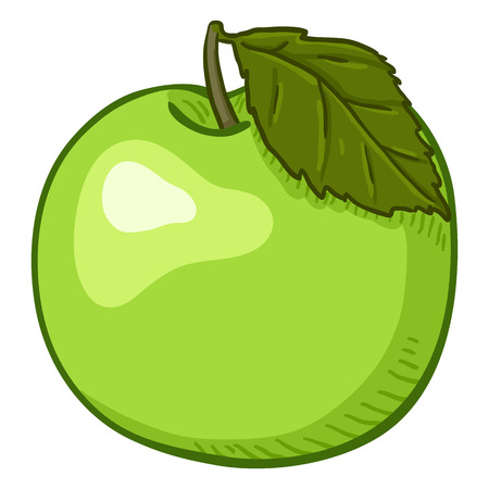 Vector Cartoon Green Apple with Leafのイラスト素材