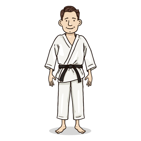 Vector Cartoon Color Character - Young Man in White Karate Kimonoのイラスト素材