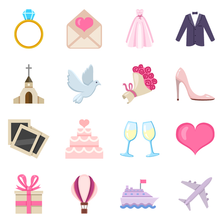 Vector Set of Color Flat Wedding Iconsのイラスト素材