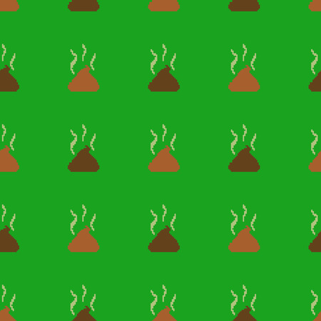 Vector Seamless Pattern of Pixel Shit on Green Backgroundのイラスト素材