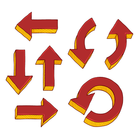 Vector Set of Cartoon Red Hand Drawn Doodle Arrowsのイラスト素材