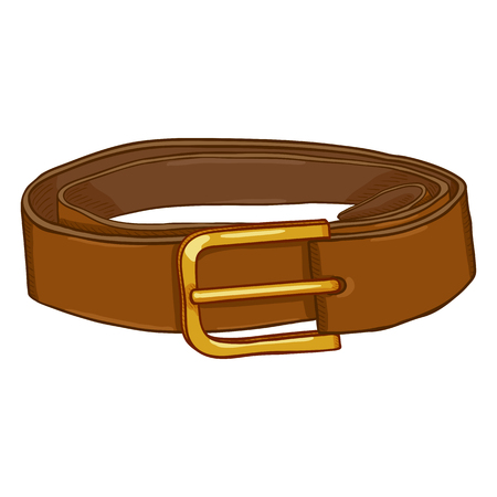 Vector Cartoon Classic Brown Leather Belt with Golden Buckleのイラスト素材