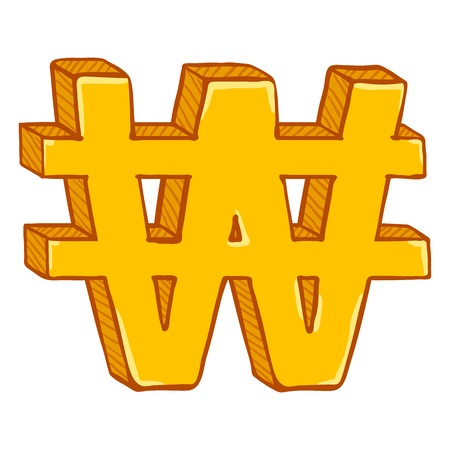 Vector Cartoon Gold Korean Currency Symbol. Korean Won Sign.のイラスト素材