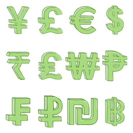 Vector Set of Cartoon Green Currency Symbolsのイラスト素材