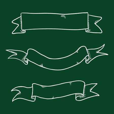 Vector Set of Chalk Sketch Ribbons. Blank Banners.のイラスト素材