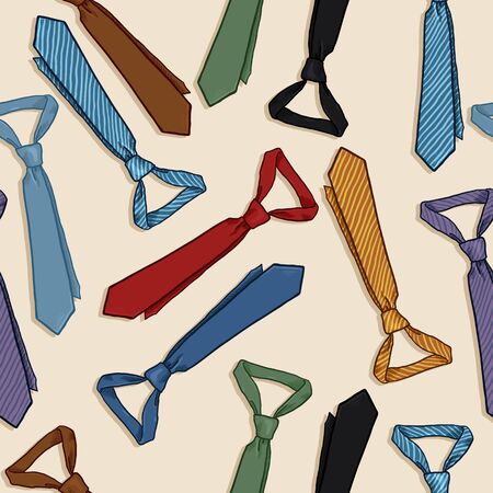 Vector Seamless Pattern of Cartoon Neckties on Beige Backgroundのイラスト素材