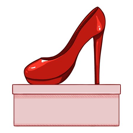 Vector Cartoon Red Women High Heels Shoes with Shoeboxのイラスト素材