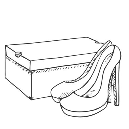 Vector Sketch Women High Heels Shoes with Shoeboxのイラスト素材