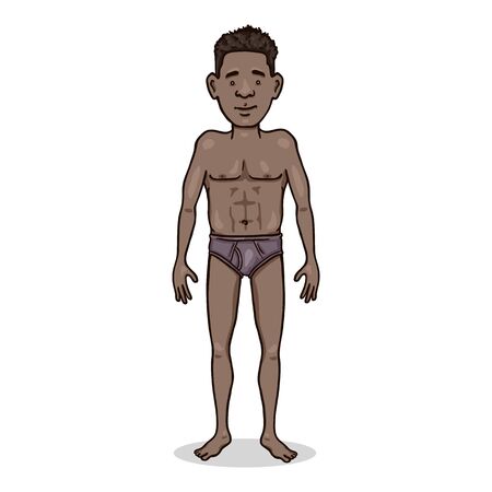 Vector Cartoon Character - Young Afroamerican Man in Purple Underpantsのイラスト素材