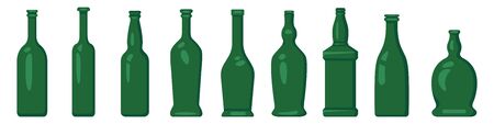 Vector Set of Color Flat Glass Bottle Icons. Alcohol Symbolsのイラスト素材