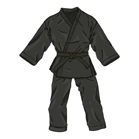 Black Brazilian Jiu-Jitsu Kimono with Black Belt. Vector Cartoon Gi Illustration.のイラスト素材