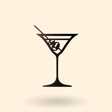 Vector Black Silhouette Icon - Martini Cocktail Drinking Glassのイラスト素材
