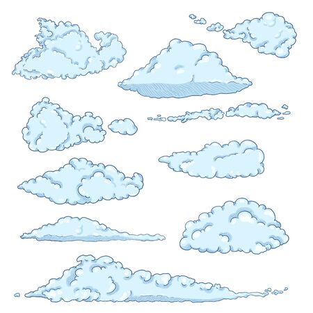 Vector Set of Cartoon Clouds on White Backgroundのイラスト素材
