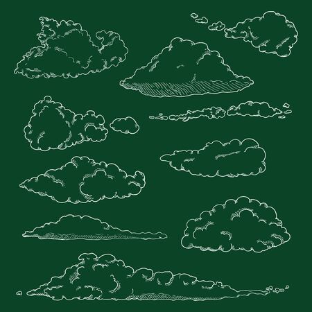 Vector Set of Chalk Sketch Cloudsのイラスト素材