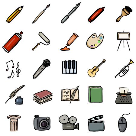 Vector Set of Color Cartoon Doodle Art Iconsのイラスト素材