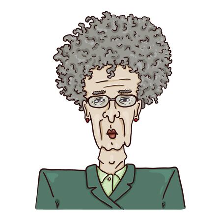 Vector Cartoon Character - Old Woman in Suit and Shirt. Female Retired Person Portrait.のイラスト素材