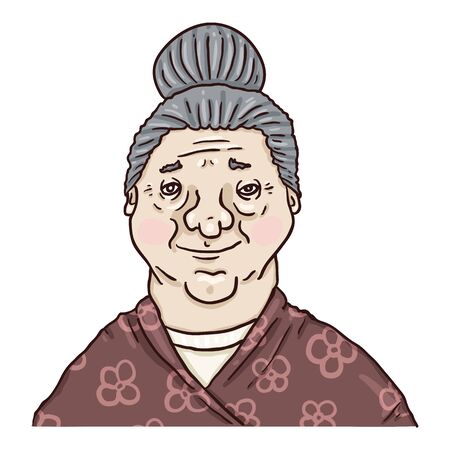 Vector Cartoon Character - Smiling Old Woman. Female Retired Person Portrait.のイラスト素材