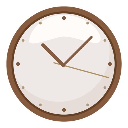 Vector Color Flat Icon - Round Wall Clock in Wooden Frameのイラスト素材