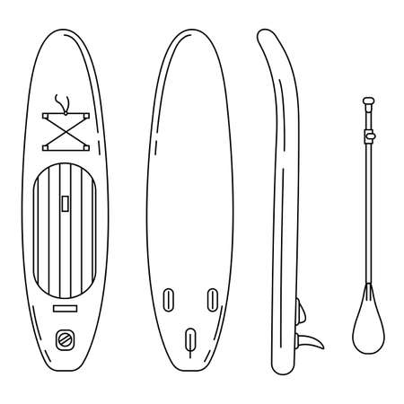 Vector Black Line SUP Board Illustrations Setのイラスト素材