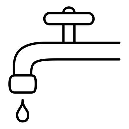 Vector Water Tap Icon. Outline Faucet with Drop.のイラスト素材