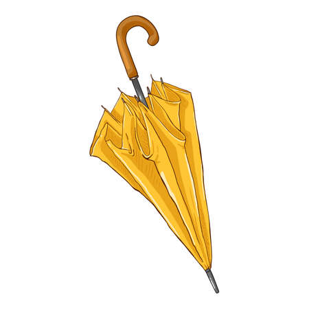 Vector Cartoon Folded Yellow Umbrella Caneのイラスト素材