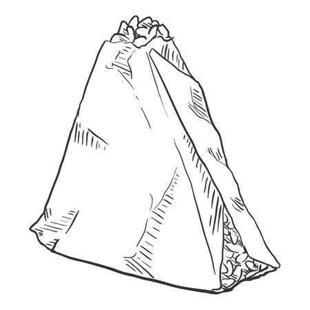Sketch Onigiri. Vector Hand Drawn Illustration of Japanese Rice Ball Wrapped in Nori Sheet.のイラスト素材