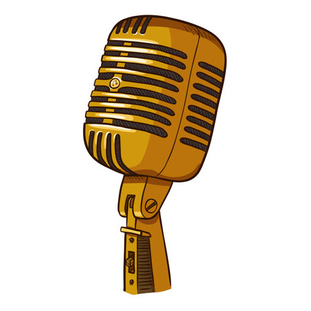 Vector Cartoon Golden Variety Microphone. Music Performance Iconのイラスト素材