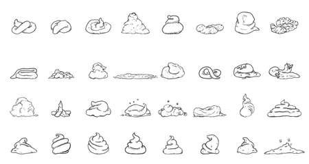 Sketch Shit. Big Vector Set of Poop Piles Illustrations