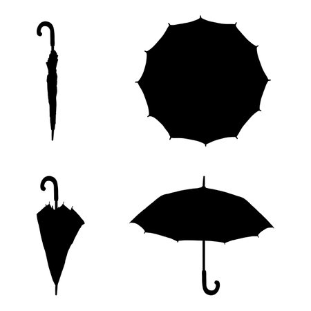 Vector Set of Black Silhouette Umbrellas. Different View and Variationのイラスト素材
