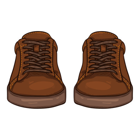 Vector Cartoon Brown Sneakers. Smart Casual Shoes Illustration. Front View.のイラスト素材