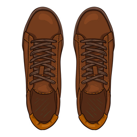 Vector Cartoon Brown Sneakers. Smart Casual Shoes Illustration. Top View.のイラスト素材
