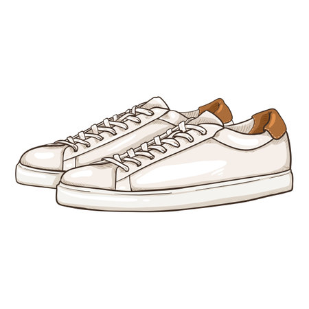 Vector Cartoon White Sneakers. Smart Casual Shoes Illustration. Side View.のイラスト素材