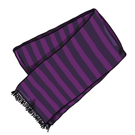 Vector Cartoon Folded Striped Scarf. Purple Neckerchiefのイラスト素材