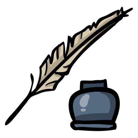 Feather and Inkwell Vector Doodle Iconのイラスト素材