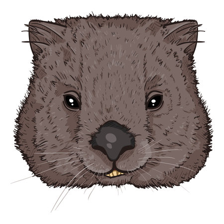 Cartoon Wombats Head Isolated Illustration. Front Viewのイラスト素材