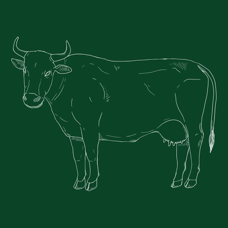 Chalk Sketch Cow. Vector Hand Drawn Illustrationのイラスト素材