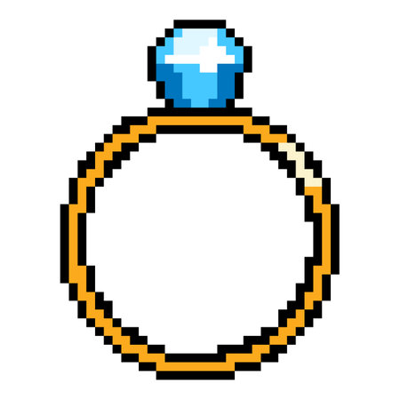 Golden Ring with Blue Diamond Isolated Pixel Art Iconのイラスト素材