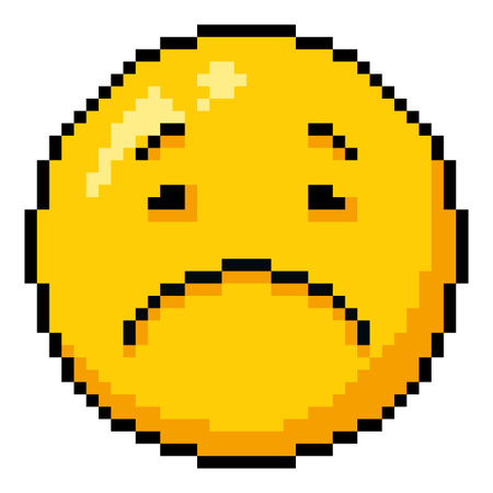 Vector Single Yellow Pixel Art Sad Emoticon on White Backgroundのイラスト素材