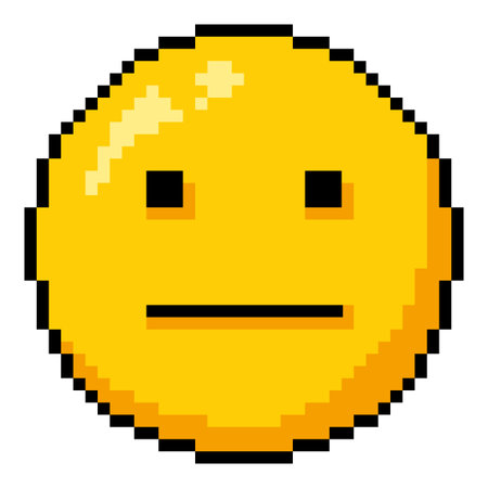 Vector Single Yellow Pixel Art Calm Emoticon on White Backgroundのイラスト素材