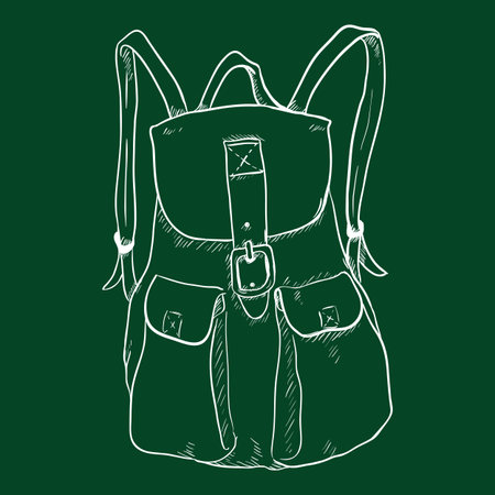 Vector Chalk Sketch Casual Backpack Illustrationのイラスト素材