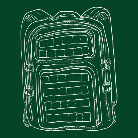Vector Chalk Sketch Tactical Backpack Illustrationのイラスト素材