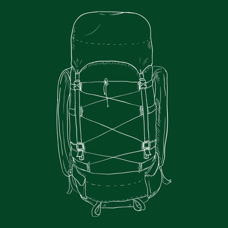 Vector Chalk Sketch Hiking Backpack Illustrationのイラスト素材