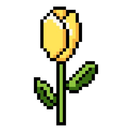 Vector Pixel Art Icon of Yellow Tulip Flowerのイラスト素材