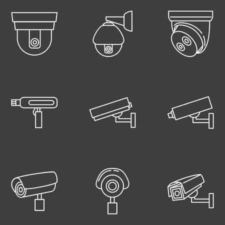 Vector Video Surveillance White Outline Iconsのイラスト素材